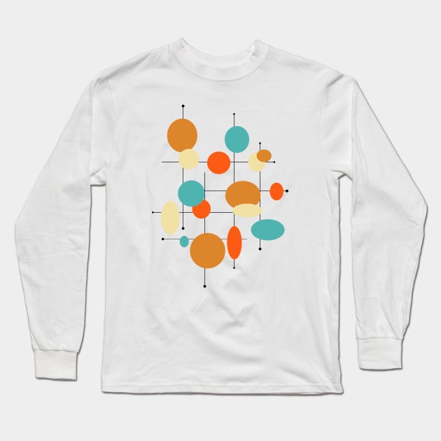 Colorful Geometric Circles Lines Mid Century Long Sleeve T-Shirt by OrchardBerry